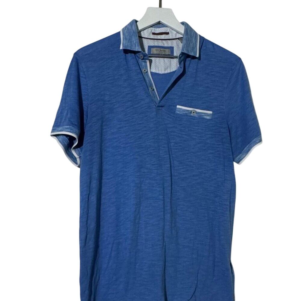 Ted Baker Men’s Blue Cotton Modal Polo Shirt Size M Short Sleeve Trim Fit